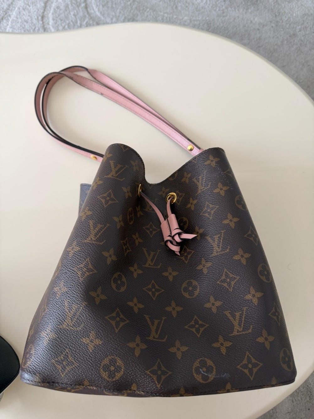Louis Vuitton Monogram Bucket Bag with Pink Trim and Gold Hardware